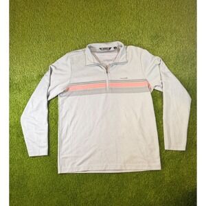 TravisMathew Mens Large Quarter Zip Pullover Blue Striped Golf Sweater L